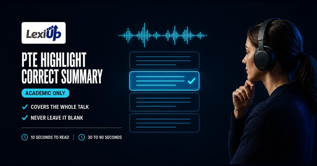PTE Highlight Correct Summary 练习：一段简短录音、四个摘要段落，以及概括整段内容的那一个选项