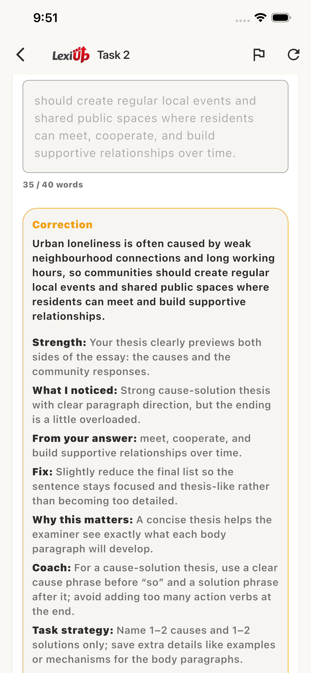 LexiUp में IELTS Writing practice feedback